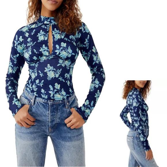Free People Tops - Free People Printed Dinner Party Top Blue  Indigo Combo Combo NWT Extra Small